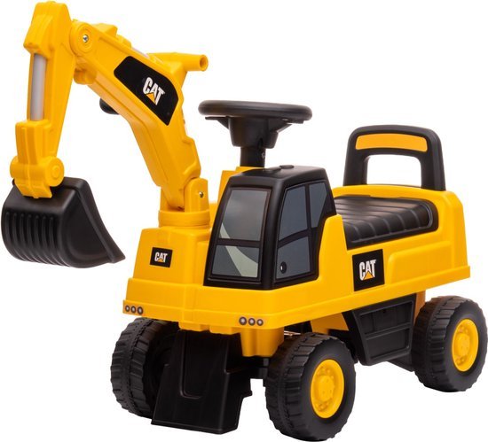 Eco Toys - CAT Graafmachine Loopauto - Geel/Zwart - Beweegbare Arm & Claxon - Vanaf 12 Maanden - Max. 25 kg