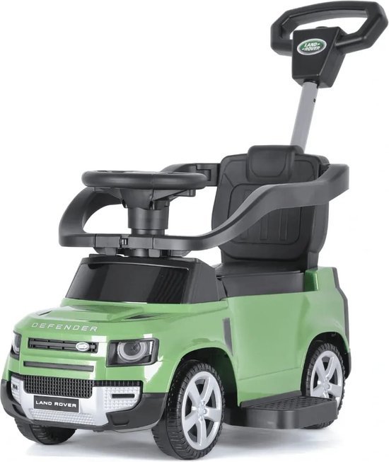 Land Rover Defender 2-in-1 Loopauto 1 tot 3 jaar – Officieel Gelicentieerde Loopauto met Duwstang, Beschermbeugels & Voetsteun – Meegroei-auto met Opbergvak & Anti-slip Wielen – Groen